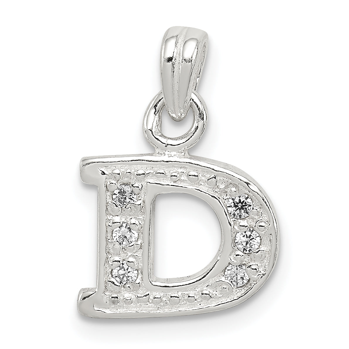 Sterling Silver Cz Letter D Initial Pendant