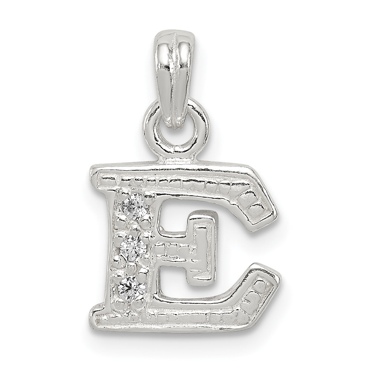 Sterling Silver Cz Letter E Initial Pendant