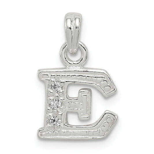 Sterling Silver Cz Letter E Initial Pendant