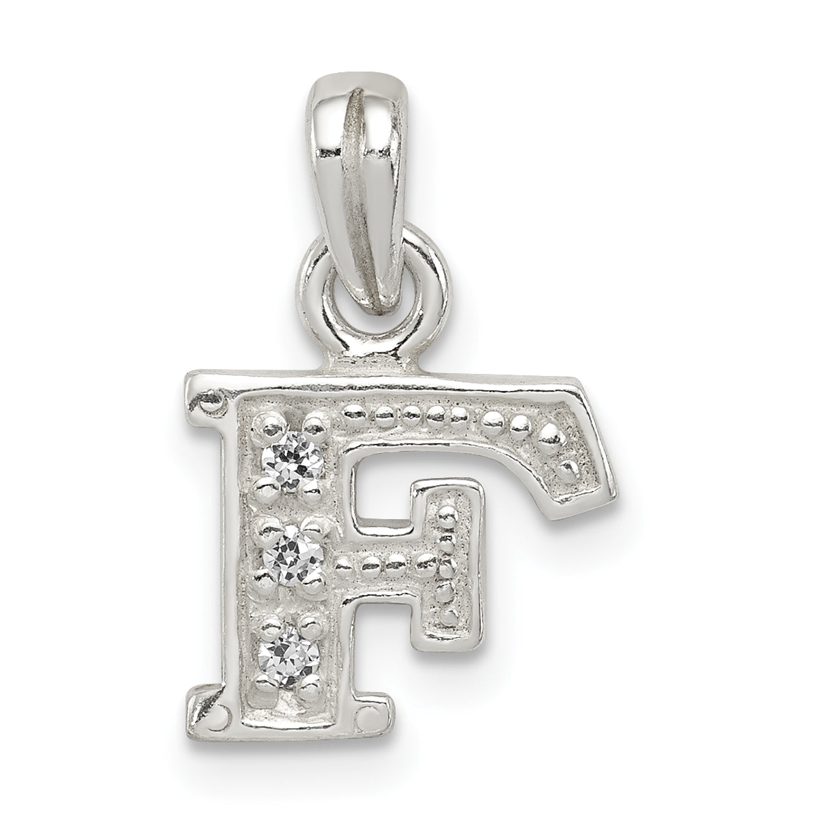 Sterling Silver Cz Letter F Initial Pendant