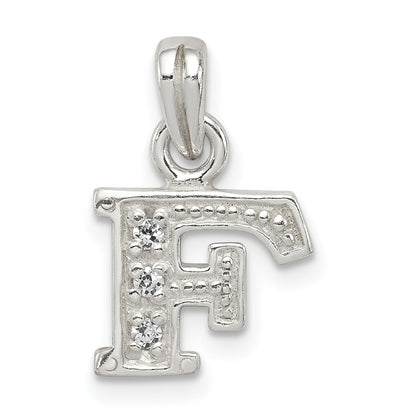 Sterling Silver Cz Letter F Initial Pendant