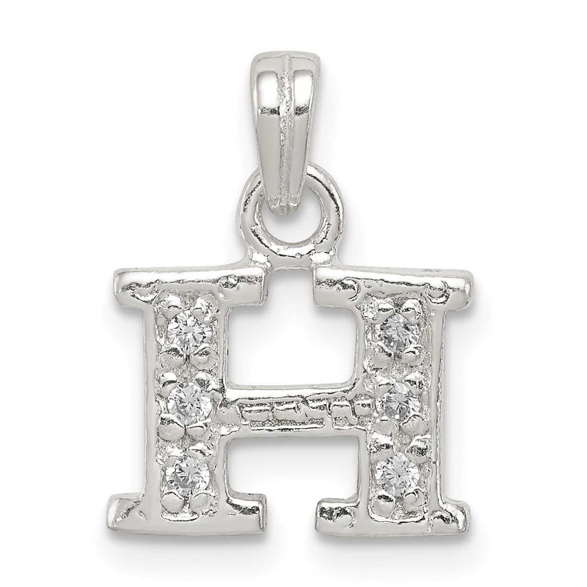 Sterling Silver Cz Letter H Initial Pendant