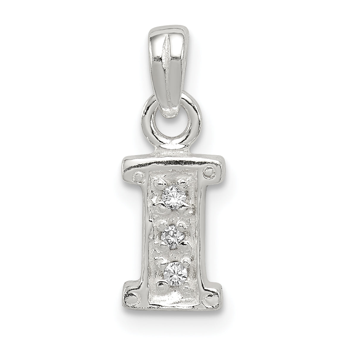 Sterling Silver Cz Letter I Initial Pendant