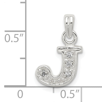 Sterling Silver Cz Letter J Initial Pendant