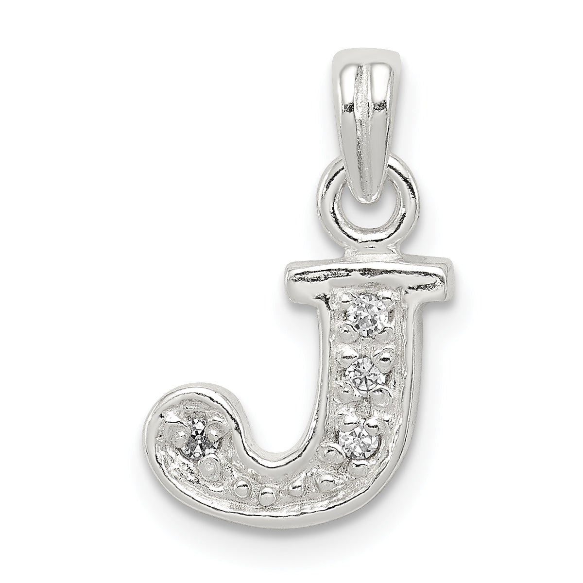 Sterling Silver Cz Letter J Initial Pendant