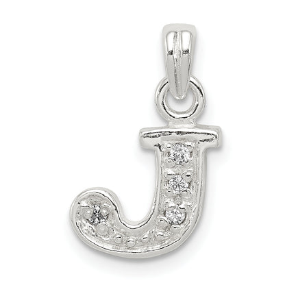 Sterling Silver Cz Letter J Initial Pendant