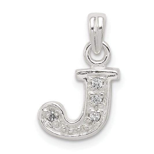 Sterling Silver Cz Letter J Initial Pendant