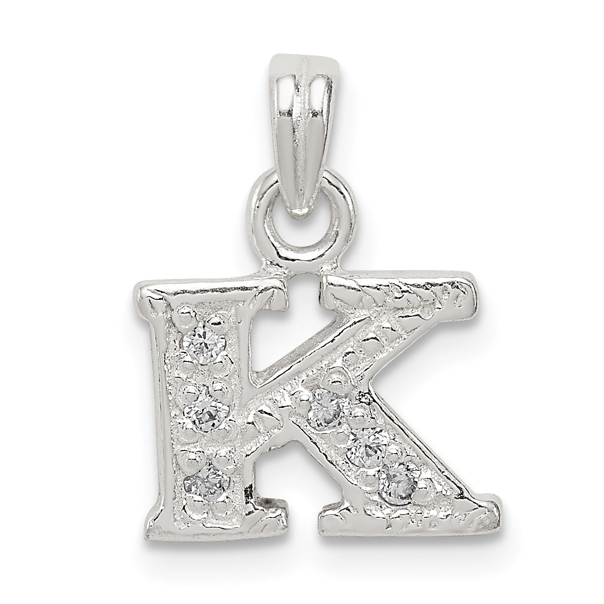 Sterling Silver Cz Letter K Initial Pendant