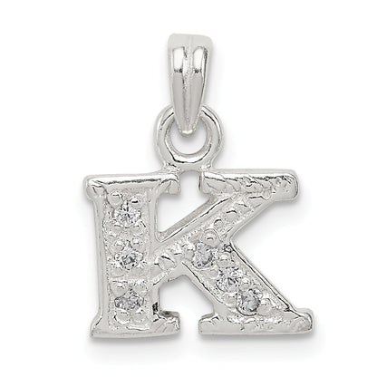 Sterling Silver Cz Letter K Initial Pendant