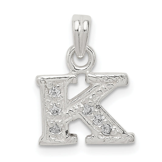 Sterling Silver Cz Letter K Initial Pendant