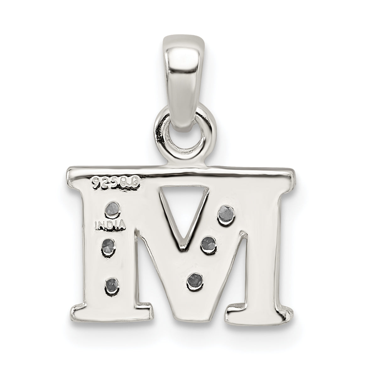 Sterling Silver Cz Letter M Initial Pendant