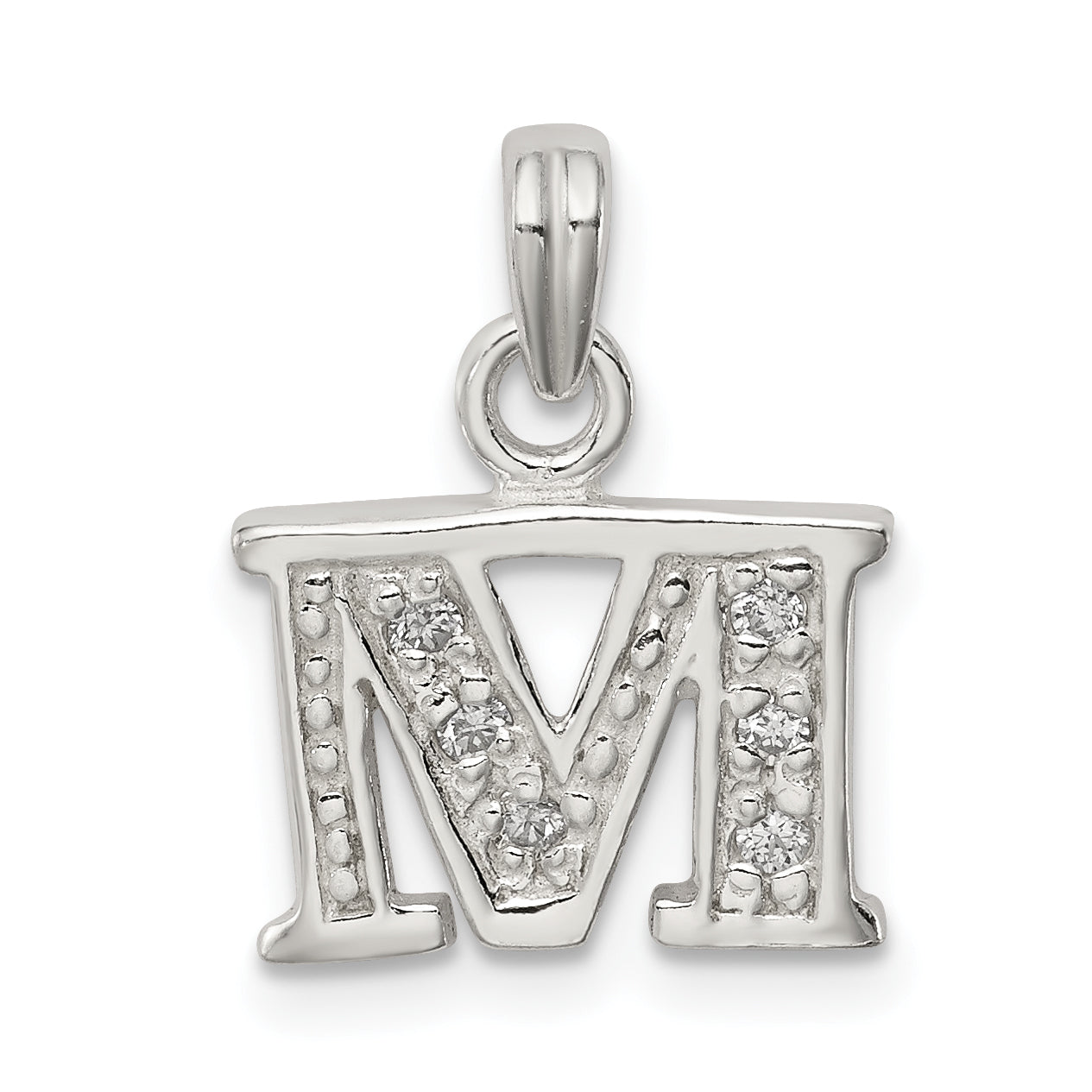 Sterling Silver Cz Letter M Initial Pendant