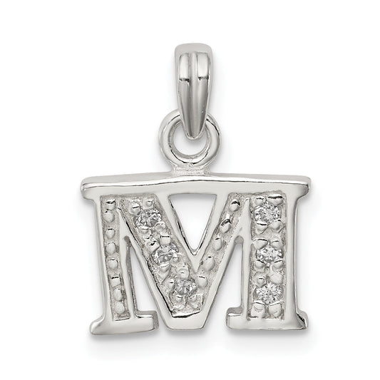 Sterling Silver Cz Letter M Initial Pendant