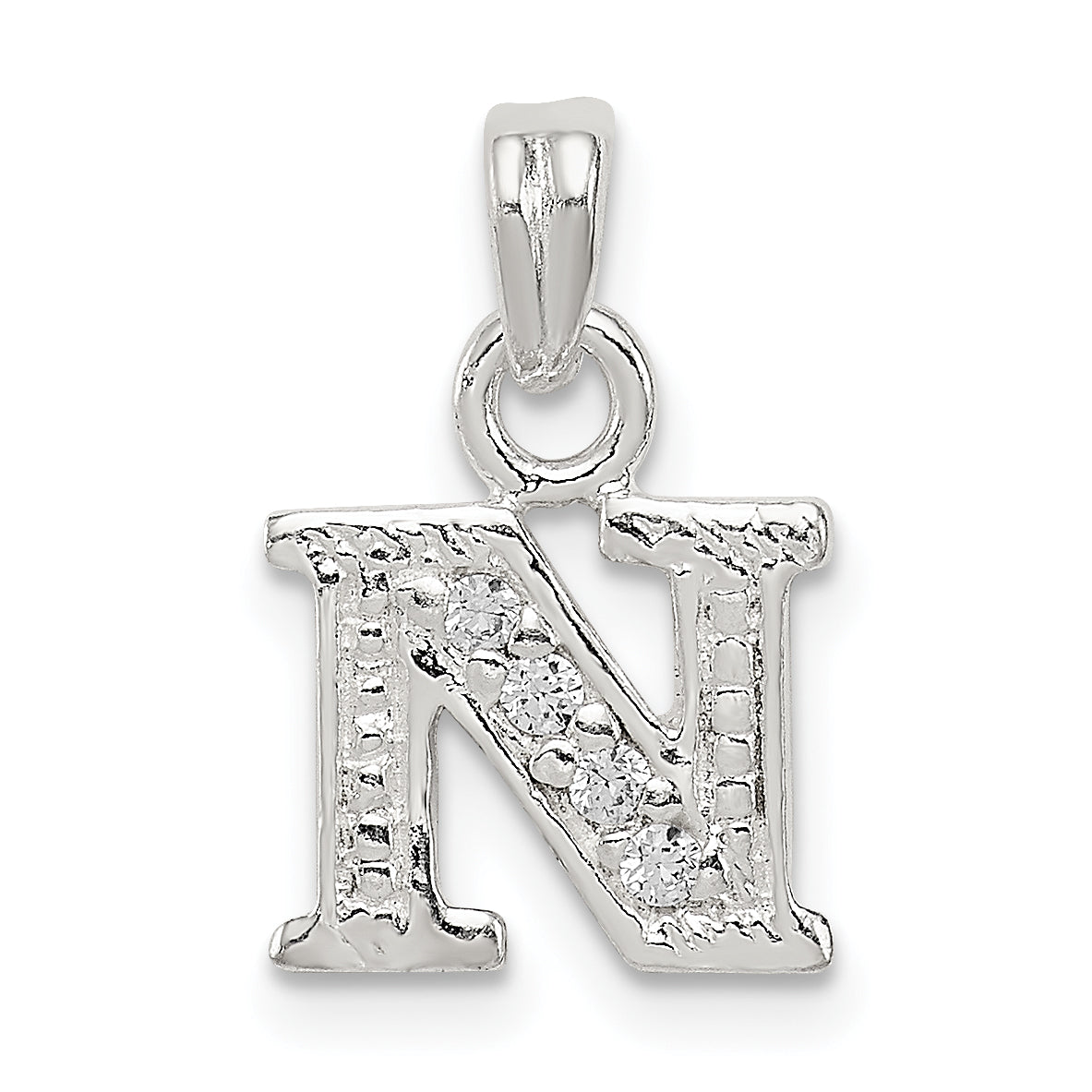 Sterling Silver Cz Letter N Initial Pendant