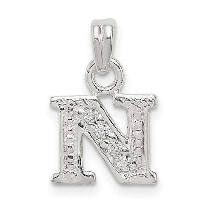 Sterling Silver Cz Letter N Initial Pendant