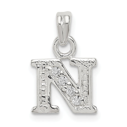 Sterling Silver Cz Letter N Initial Pendant