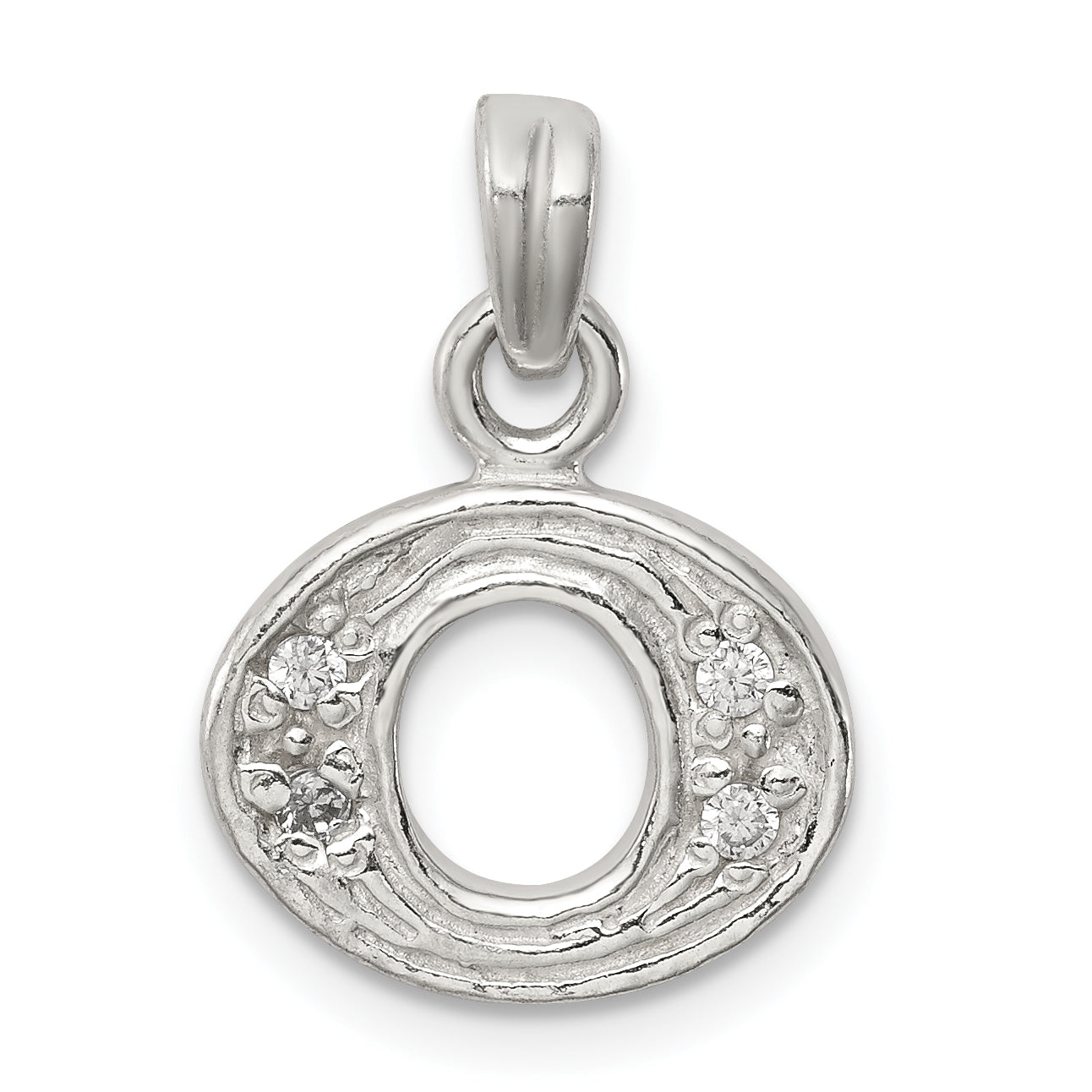 Sterling Silver Cz Letter O Initial Pendant