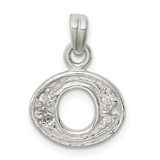 Sterling Silver Cz Letter O Initial Pendant