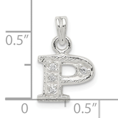 Sterling Silver Cz Letter P Initial Pendant