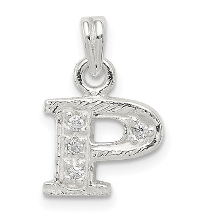 Sterling Silver Cz Letter P Initial Pendant