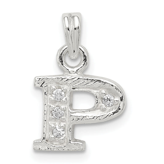 Sterling Silver Cz Letter P Initial Pendant