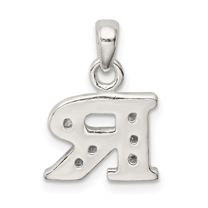 Sterling Silver Cz Letter R Initial Pendant