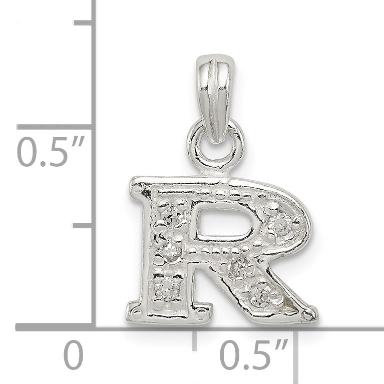 Sterling Silver Cz Letter R Initial Pendant