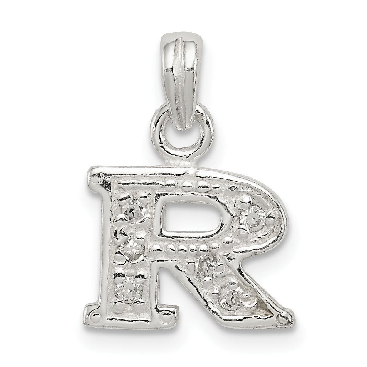 Sterling Silver Cz Letter R Initial Pendant