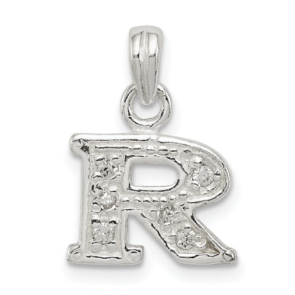 Sterling Silver Cz Letter R Initial Pendant