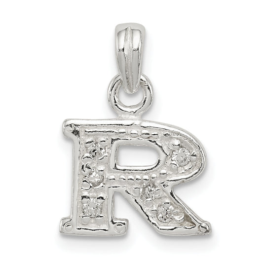 Sterling Silver Cz Letter R Initial Pendant