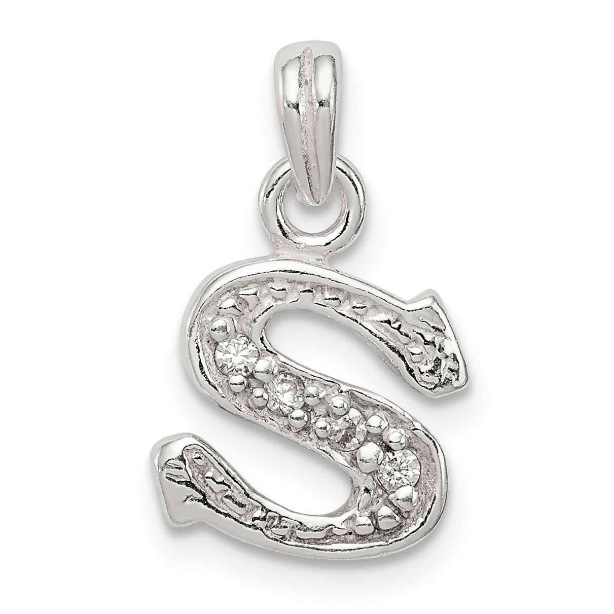 Sterling Silver Cz Letter S Initial Pendant