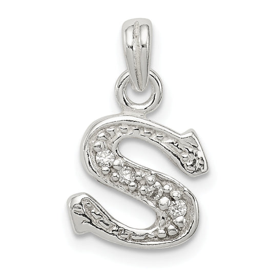 Sterling Silver Cz Letter S Initial Pendant