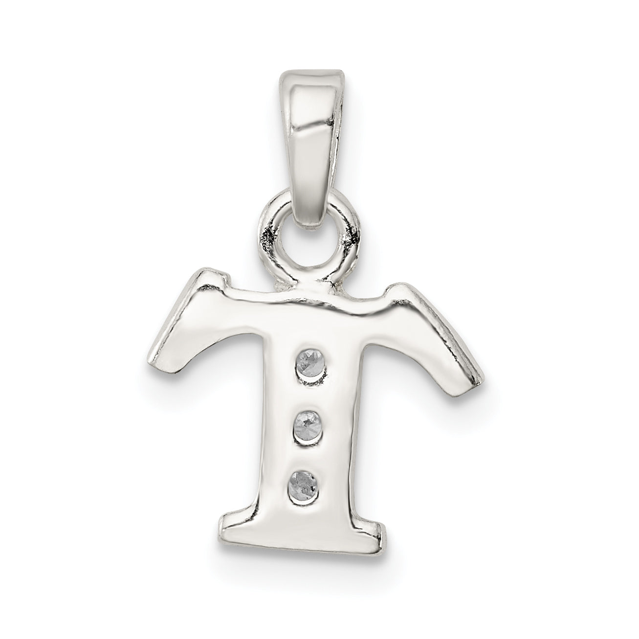 Sterling Silver Cz Letter T Initial Pendant