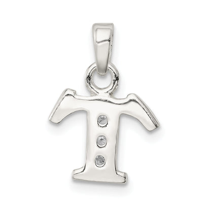 Sterling Silver Cz Letter T Initial Pendant