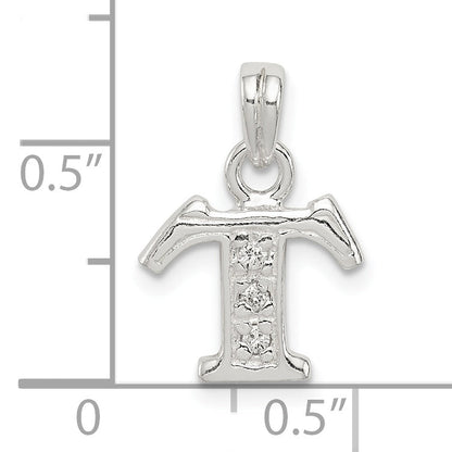 Sterling Silver Cz Letter T Initial Pendant