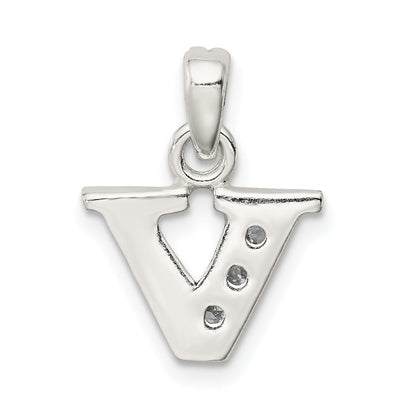 Sterling Silver Cz Letter V Initial Pendant