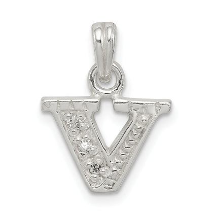 Sterling Silver Cz Letter V Initial Pendant