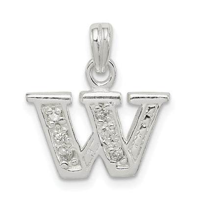 Sterling Silver Cz Letter W Initial Pendant