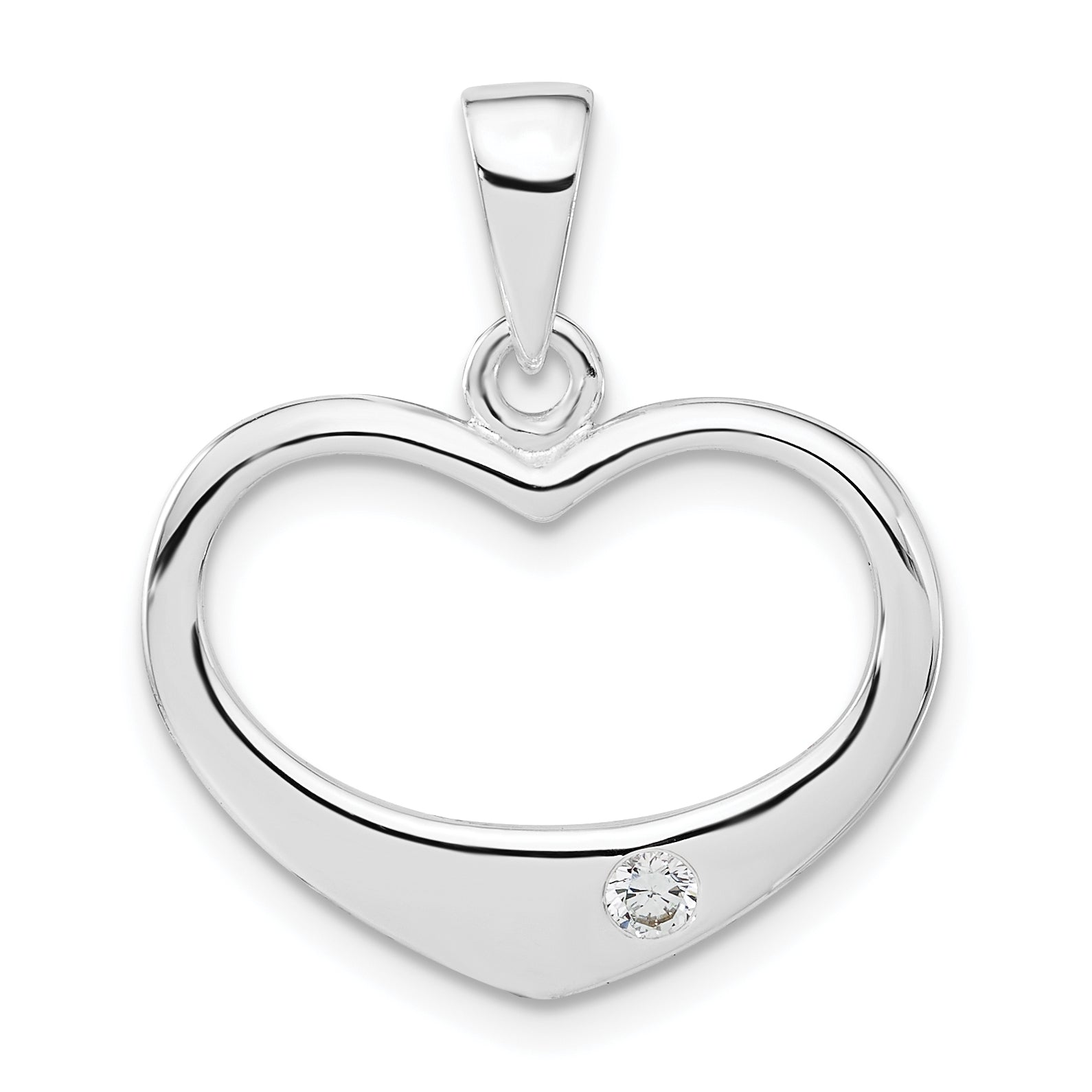 Sterling Silver White Cz Polished Heart Pendant