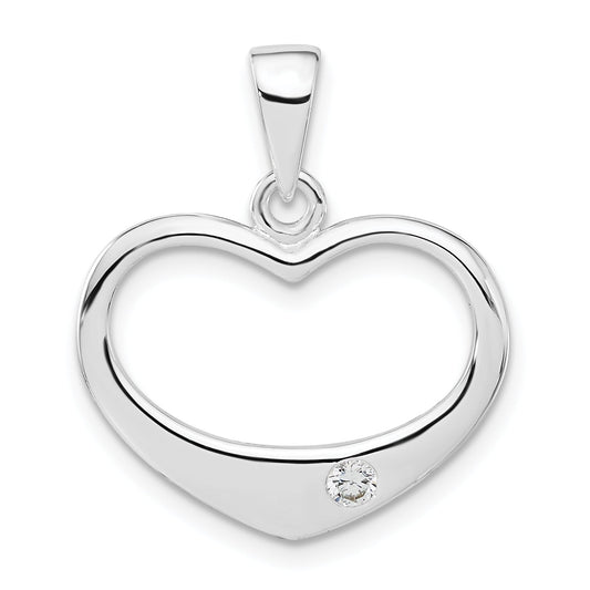 Sterling Silver White Cz Polished Heart Pendant