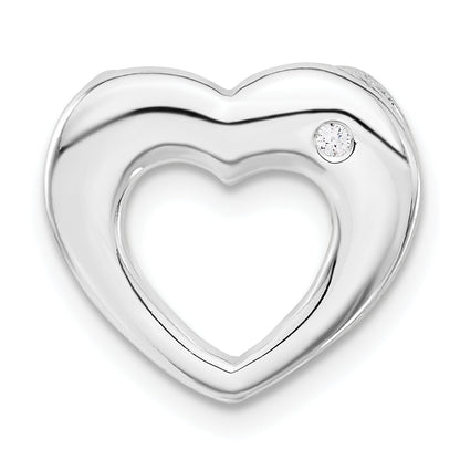 Sterling Silver Polished Heart W/ Cz Slide Pendant