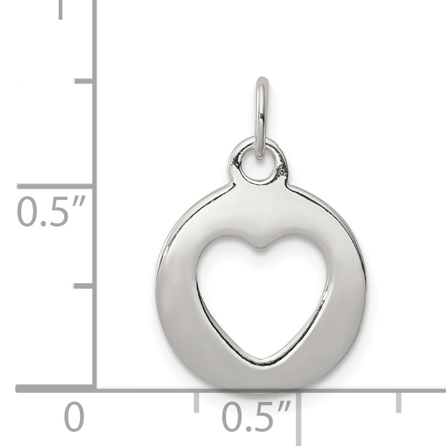 Sterling Silver Polished Circle With Punch Out Heart Charm