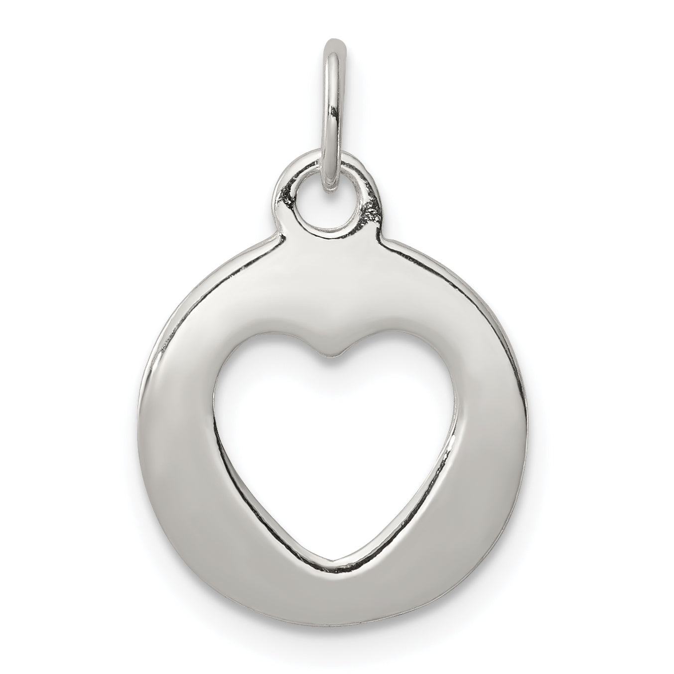 Sterling Silver Polished Circle With Punch Out Heart Charm
