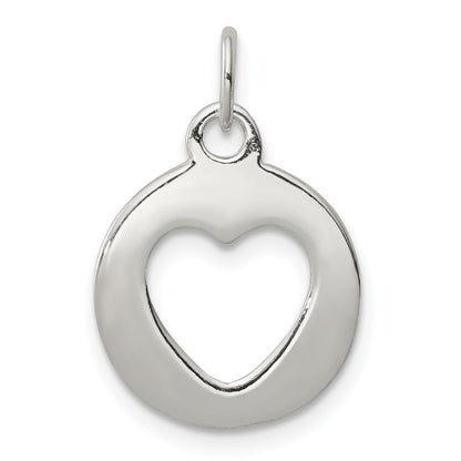 Sterling Silver Polished Circle With Punch Out Heart Charm