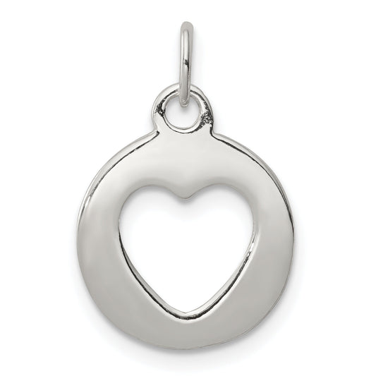 Sterling Silver Polished Circle With Punch Out Heart Charm