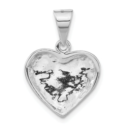 Sterling Silver Polished & Antiqued Pattern Heart Pendant