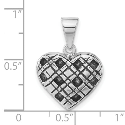 Sterling Silver Polished & Antiqued Pattern Heart Pendant