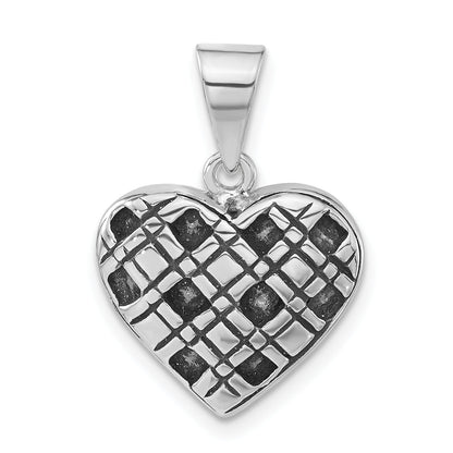 Sterling Silver Polished & Antiqued Pattern Heart Pendant