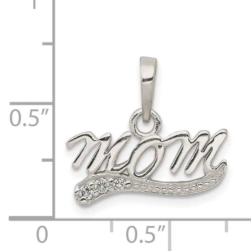Sterling Silver Cz Polished Mom Pendant