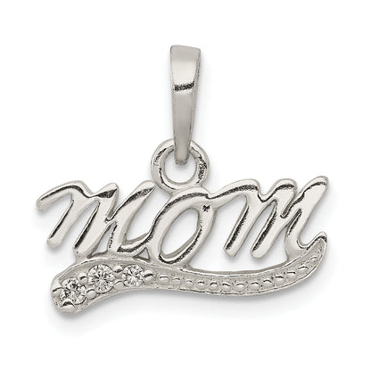 Sterling Silver Cz Polished Mom Pendant